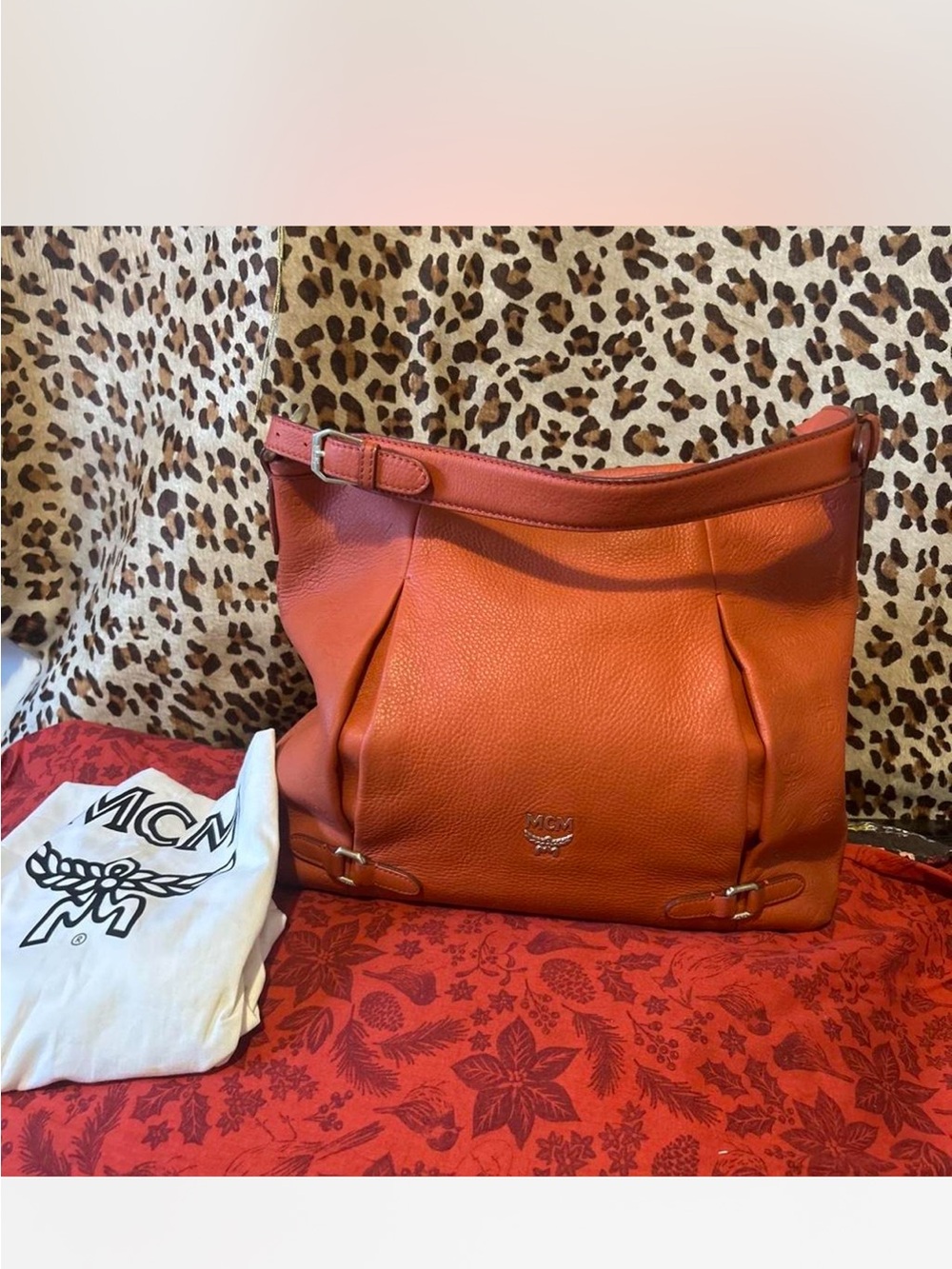 MCM Orange Pebbled Leather Shoulder Bag